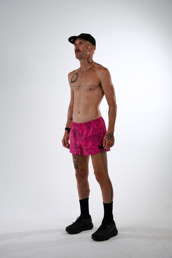 S3 - Men's 3" Split Running Short - Splatter House - Pink