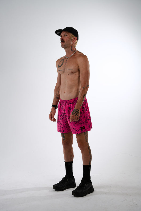 R5P - Men's 5" Running Short with Side Pockets - Splatter House - Pink