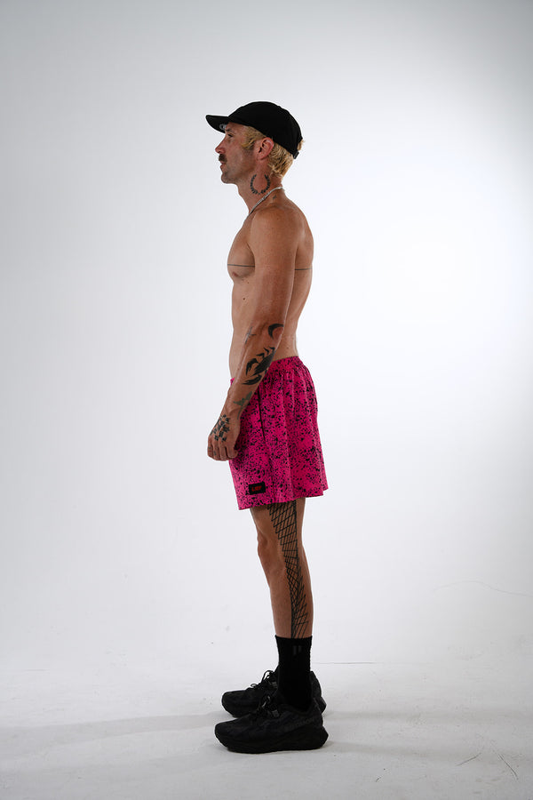 R5P - Men's 5" Running Short with Side Pockets - Splatter House - Pink